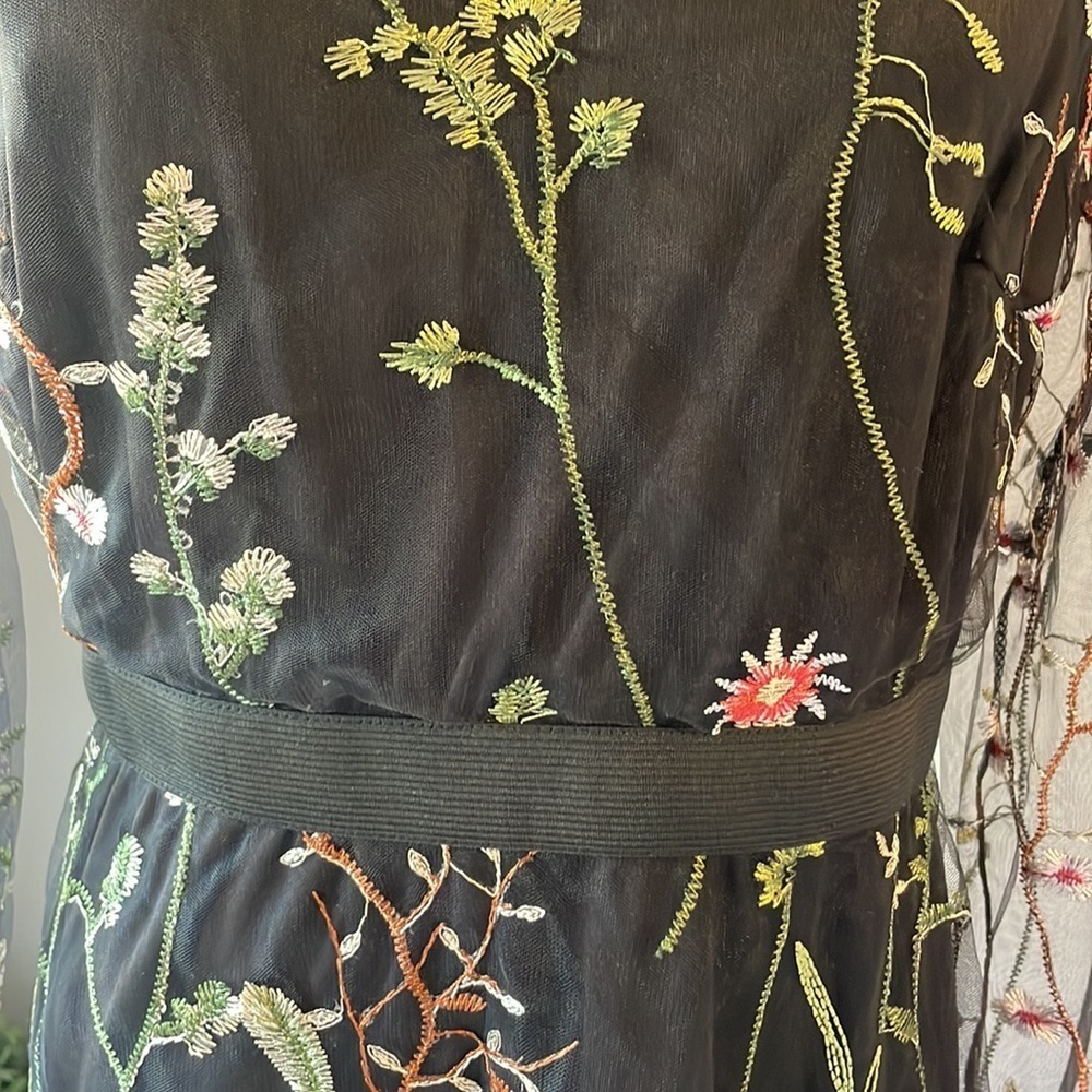 Floral garden sheer sleeve embroidered overlay dress party cocktail tulle like L - Picture 5 of 14